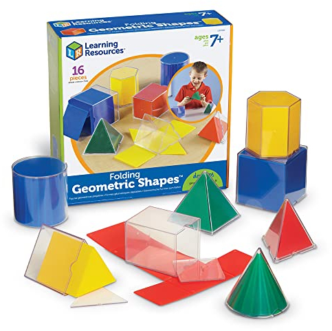 Learning Resources Original Faltbare geometrische Formen (16 Stück), geometrische körper montessori mathe spiel, geometrie ressources, rechenspiele klasse 2, Aktivitäten im Klassenzimmer für Kinder 7+