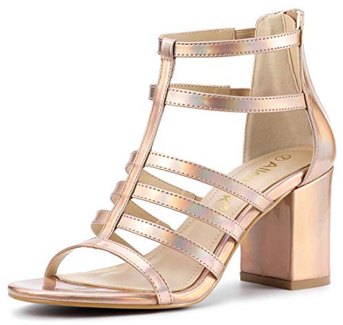 Allegra K Women's Cage Strappy Gladiators Chunky Heels Sandals Gradient Rose Gold 4 UK/Label Size 6 US