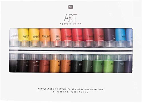 Rico Design Art Künstler Acrylfarben-Set 24 Farben je 22 ml Tuben - Malfarben/Künstlerfarben für Anfänger, Profikünstler, Kinder & Erwachsene