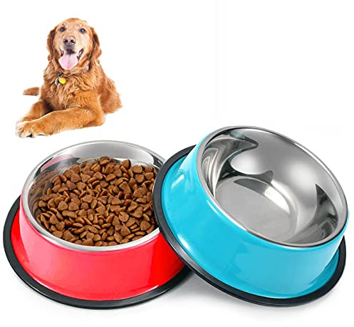 SUOXU Dog Bowl Stainless Steel Non-Slip Dog Feeding Bowls Metal Pet Food Bowl, Large Dog Bowls and Water Bowls,Pack of 2