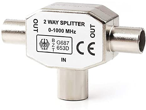 TV Aerial Splitter 2 Way, Female To Two Male Coaxial TV Aerial Connector,T/F Type Adapter Connector Socket to RF Coax Aerial Adapter, Pack of 1