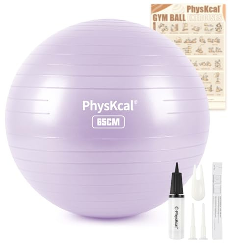 PhysKcal 65 cm Purple Gym Ball for Exercise with Exercise Sheet and Pump