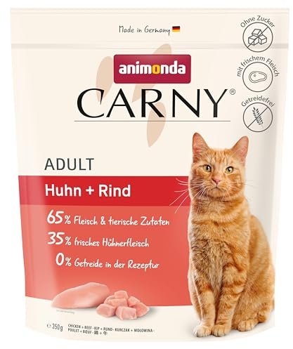 animonda Carny Nourriture pour Chat Adulte - Croquettes Chat sans Sucre et sans céréales - au Poulet + bœuf 350g