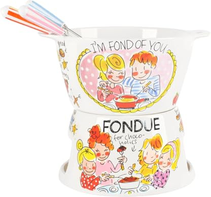 Blond Amsterdam Set de Fondue de cerámica con 6 Tenedores – Colección Even Bijkletsen – Ideal para Queso o Chocolate – Decorativo y Funcional