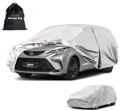 Kayme 6 Layers Car Cover Custom Fit for Toyota Sienna (1997-2025) Waterproof All Weather for Automobiles, Outdoor Full Cover Rain Sun UV Protection.Silver