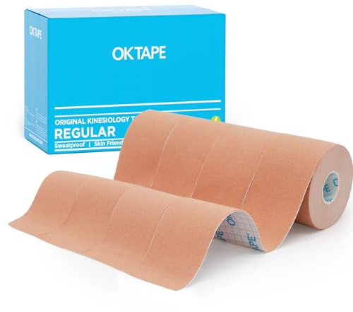 OK TAPE Bande Kinésiologie Tape, ruban athlétique élastique en coton original de base pour le soutien et la récupération, sportif thérapeutique pour soulager la douleur, 5cm x 5m,4 Rouleaux,Beige