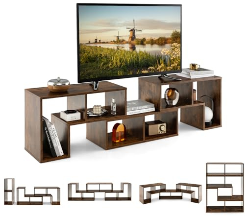 KOMFOTTEU Mueble TV Salón Combinable con 3 Piezas, Mueble Bajo para Televisión de hasta 65 Pulgadas, Armario de Televisor Multifuncional con Estantes Abiertos, Cómoda para TV (Marrón)