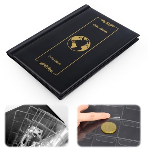 VFANDV Album de Collection de Pièces de Monnaie, 340 Poches Classeur Monnaie 4,5x4,5 cm/3,5x3,5 cm, Rangements pour Pièces de Monnaie pour Jetons, Badges