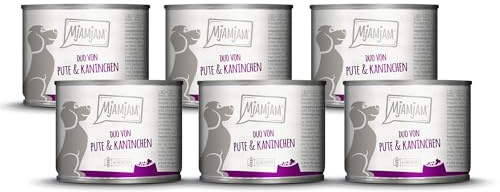 MjAMjAM - Premium Nassfutter für Hunde - DUO von guter Pute & Kaninchen, 6er Pack (6 x 200g), getreidefrei mit extra viel Fleisch