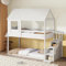 Kinderbett Etagenbett 90x200, Hochbett mit Treppe & Schließfächer, Hausbett mit Fenster & Dach, Multifunktionales Bett Holzbett Bettgestell mit Rausfallschutz & Lattenrost, Kiefer, Ohne Matratze, Weiß