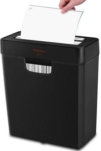 VidaTeco Shredder for Home Use 6-Sheet Strip Cut Paper Shredder,Also Shred Card/Staple,Small Mini Document Shredding Machine for Office with Patented Jam Proof,Portable for Home,2.65-Gal Bin