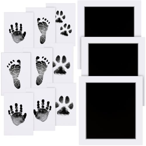 Zemiu Impronta Mani e Piedi Neonati Inchiostro 10x8 cm, Kit Impronte Neonato 3Pcs Impronte di Mani e Piedi Cuscinetto del Timbro SenzaTocco non Tossici Sicuri,Kit Impronta Cane/Gatto-Nero