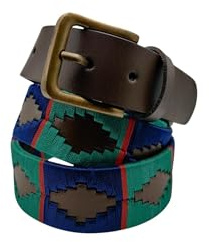 Generisch Cintura argentina realizzata a mano in pelle da uomo e da donna, di alta qualità, unisex, marrone, ricamata, con fibbia in stile antico, Navy & Turchese, M= 90, 95, 100, 105