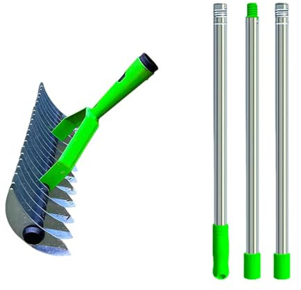 Rastrillo de paja de acero de alta calidad, rastrillo de nivelación de césped resistente con mango ergonómico, herramienta de jardín multisuperficie para césped artificial, hojas y cuidado del patio