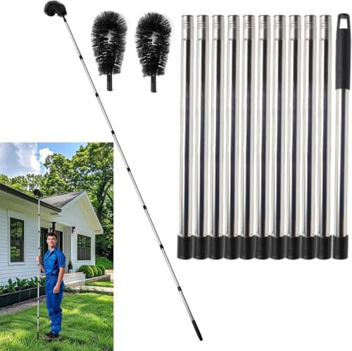 SOONHUA Gutter Cleaning Tools, 14 FT Adjustable Gutter Cleaning Brush Roofing Tool with 11 Poles, Extendable Roof Gutter Cleaner for Removing Leaves and Branches from Roofs