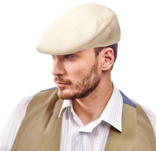 TUONYIS Beige Casquette Beret pour Homme Femmes Chapeau Newsboy de Peintre,Casquette Plate en Coton Brossé Ajustable pour Le Golf Les Voyages Le Shopping et la Marche(Beige)