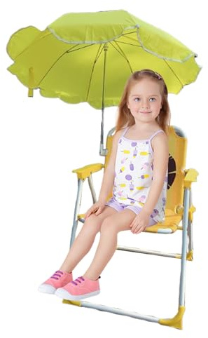 Chaise pour enfant avec parasol, chaise avec protection solaire et parasol intégré, siège extérieur résistant pour jardin, piscine, pique-nique, voyage et utilisation en patio
