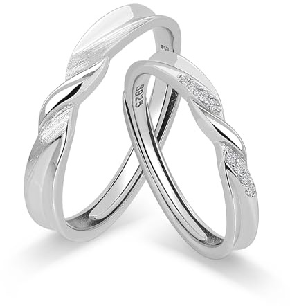 Meissa Alianzas Anillos de Compromiso Ajustables para Pareja Plata de Ley 925 Mujer 2,5mm con Circonita & Hombre 3,2mm Joyería Nupcial para Aniversario Boda San Valentín (Juego de dos anillos)