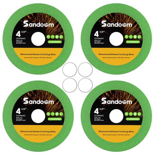 Sandoom Glass Cutting Disc for 4-1/2 Angle Grinder, 4 Pack Ultra-Thin Diamond Tile Cutting Disc for Glass/Jade/Crystal/Tile/Wine Bottle/Ceramic, 7/8 Arbor