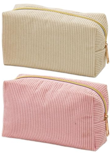 MLPKOI 2 Pezzi Beauty Case da Viaggio, Borsa da Toilette da Viaggio, Trousse Cosmetica, Pochette Trucchi, Pochette Donna Trucchi, Organizer per Cosmetici, per Donne e Ragazze (Beige & Rosa)