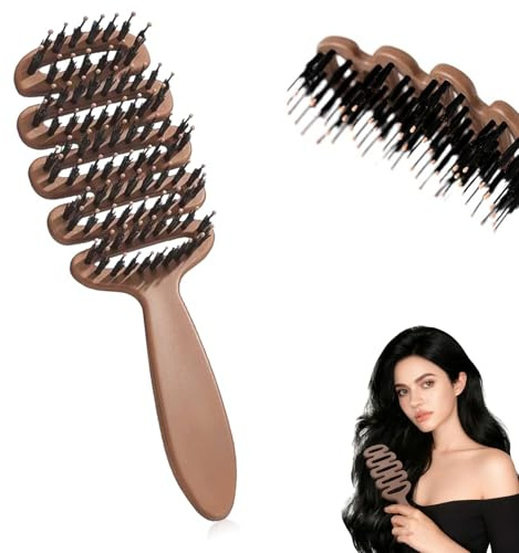 Bürste mit Borsten, Wildschweinborsten Bürste - Haarbürste Wildschweinborsten für Frauen und Männer, Toupierbürste für Langes, Dickes, Lockiges, Trockenes Oder Geschädigtes Haar und Bartstyling