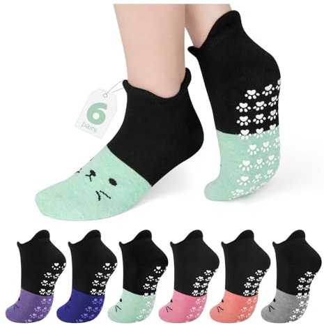 Pilates Grips Socks Womens 4-7 6 Pairs Yoga Slippers Non-slip Trainer