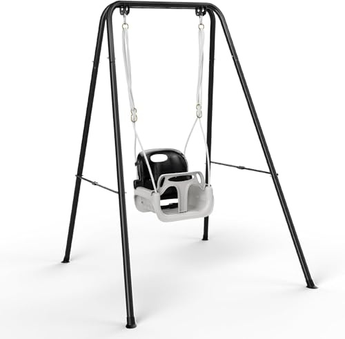 4-in-1 Baby Swing Seat Jumper Set，Seat with Safety Belt Foldable Metal Frame for Indoor and Outdoor Use ，Easy to Assemble and Store Outdoors For ages 6 to 18 months (black)