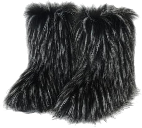 ENEN Botte en Fausse Fourrure pour Femmes 36-46, Bottes de Neige en Fausse Femme Hiver Chaude Confortable pour Extérieur et Intérieur par Temps Froid