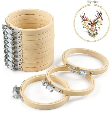 GREATRICH 12 Set Telaio Ricamo 10 cm in Legno, Set Punto Croce Completo con Kit Ricamo Principianti, Cerchi per Ricamo e Accessori, Ideale per Hobby, Decorazione Casa e Creazioni Artigianali