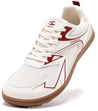 HOBIBEAR Scarpe Barefoot da Donna e da Uomo Sneaker Unisex con Punta Larga Zero Drop Scarpe da Ginnastica Antiscivolo Casual(Beige Rosso,EU 39)
