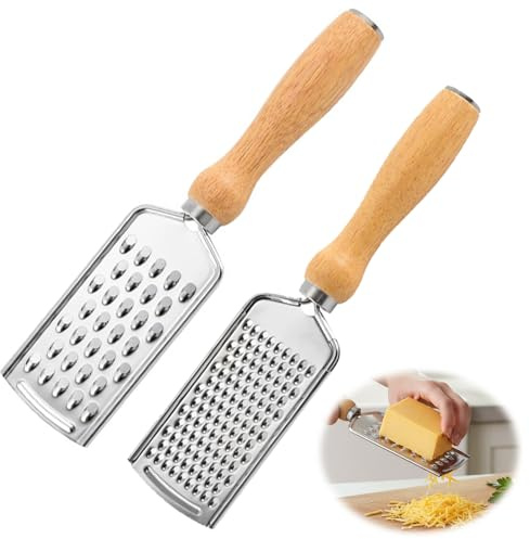 Juego de 2 ralladores de acero inoxidable, rallador de queso y rallador de queso con 2 tamaños diferentes de orificios, rallador de cocina versátil para parmesano, cáscara de limón, ajo, jengibre