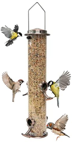 Aramox Tube Bird Feeder, Clear Plastic Seed Dispenser for Outside Garden Yard, Weather Durable Material with Lift Cover for Easy Filling (A)