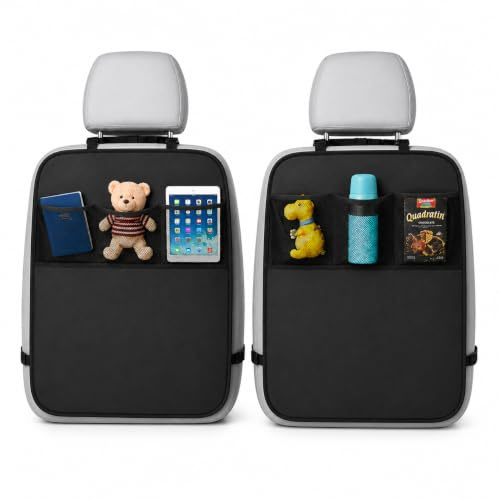 Lonimia 2 unidades de protector de respaldo para niños con 3 bolsillos de malla, funda impermeable para asiento trasero contra la suciedad y las huellas de los pies, organizador para el respaldo