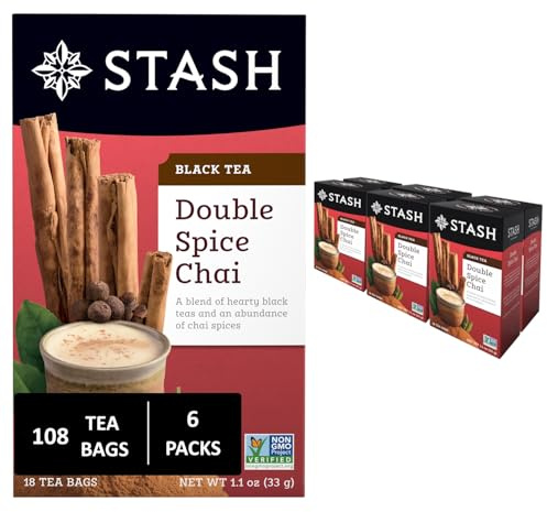 Stash Tea Double Spice Chai Black Tea, 6 Boxes With 18 Tea Bags Each (108 Tea Bags Total)