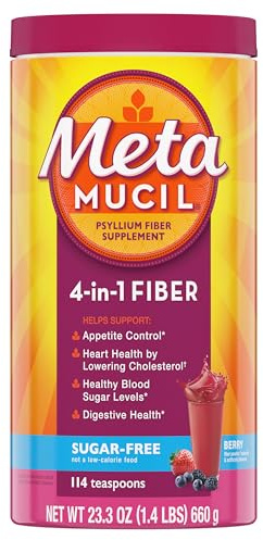 Metamucil, 4-in-1 Fiber Supplement, Psyllium Husk Powder, Sugar-Free Powder, Berry Flavored Drink, 114 Servings