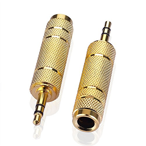3,5 mm uttag till 6,3 mm uttag plugg ljud stereo adapter guld premiumkvalitet 6,3 mm 1/4 tum hörlursadapter paket med 2 (3,5 mm hane till 6,3 mm hona)