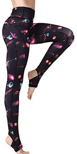 FLYILY Långa Sportleggings för Kvinnor Löpning Tights Hög Midja Stretch Fitness Yogabyxor (BlackSky,S)