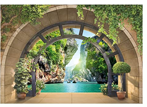 Forwall - Vlies Fototapete Fenster Aussicht Natur Landschaft 368x254 cm - Fototapeten - Tapeten - für Wohnzimmer Schlafzimmer - Vliestapete Wandtapete Tapete 3D Effekt- inkl. Kleister