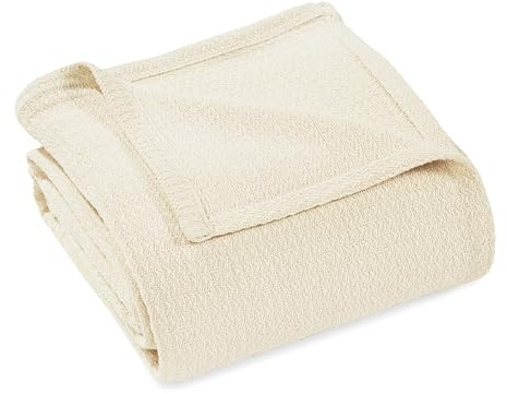 Superior Bomullsfilt, våffelväv, filt för picknick, strand, resa eller camping, bekväm filt, sovrumsdekor, överkast för säng, soffa, vilstol, stickad med vaxkakemönster, överkast (Throw), elfenbensvit