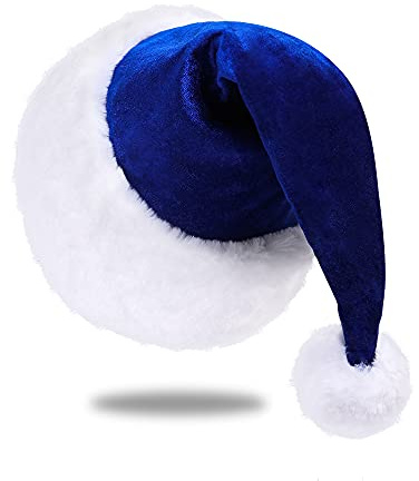 Eoocan Santa Hat, Santa Hat for Kids, Unisex Velvet Comfort Blue Christmas Hats Extra Thicken Classic Plush for Christmas New Year Festive Holiday Party Supplies