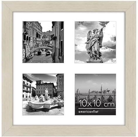 Americanflat Cornice per collage in legno chiaro, 25,4 x 25,4 cm, per collage da parete, con 4 aperture, in legno composito con vetro infrangibile, formati orizzontali e verticali