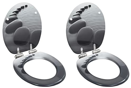 HOMIUSE Toilettensitze 2 Stk. mit Soft-Close-Deckel MDF Stein-Design Toilettendeckel Wc Sitz mit Absenkautomatik Toilettendeckel mit Absenkautomatik Klodeckel mit Absenkautomatik 42,5x35,8 cm