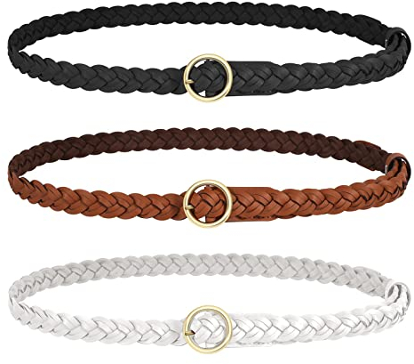 JasGood 3 Stück Damen Geflochtene Leder Gürtel Frauen Skinny Woven Taille Gürtel für Jeans Hosen Kleid