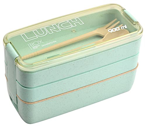 Daelesr Bento Lunch Box, Pranzo Porta, Scatola per Alimenti Ermetico, Portavivande, Contenitori per Pasti Preparazione, Scomparti per Bambini Portapranzo, Picnic Scuola Uffici Adulto Bambini (Verde)