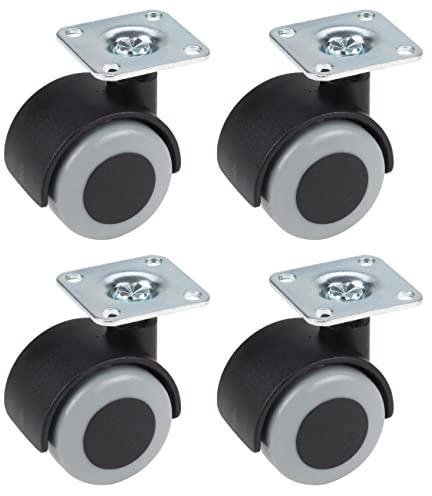 Dörner + Helmer Juego de 4 ruedas dobles para muebles, 40 mm, con rueda de TPE y placa, capacidad de carga 90 kg/set