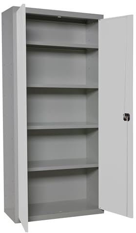 Simon Rack Armario Metálico con Llave para Garaje, 4 Estantes, 2 Puertas, 1800x1000x400 mm, Gris/Blanco - Simonlocker