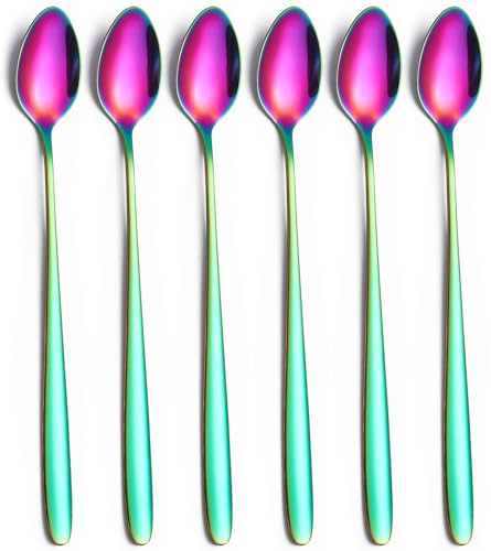 Lot de 6 cuillères en acier inoxydable - Cuillères à café et dessert - Longues pour latte macchiato