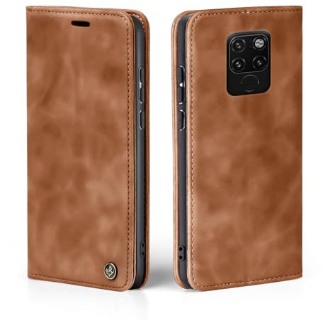 LBH Custodia per Huawei Mate 20, marrone chiaro, con scomparto per carte di credito e denaro, con funzione leggio, chiusura magnetica, stile vintage