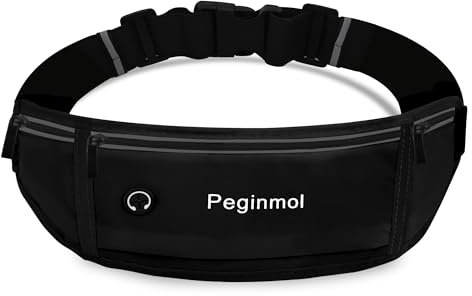 PEGINMOL Laufgürtel für Handy, Lauftasche Jogging Wasserdicht, Läufer-Hüfttasche für Damen und Herren mit 3 Taschen, Großer Kapazität Sportgürtel Verstellbarem Running Belt zum Radfahren (Schwarz)