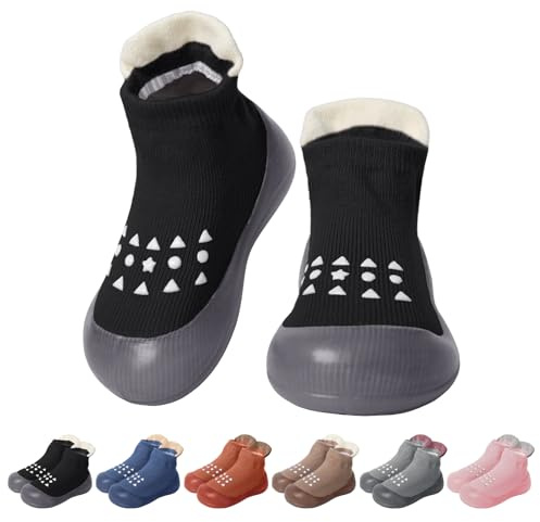EDOTON Baby Sock Shoes Infant First Walking Shoes Non Slip Rubber Sole Sneakers Outdoor Shoes for Toddlers Baby Boys Girls (Black,9-12 Months,20/21)